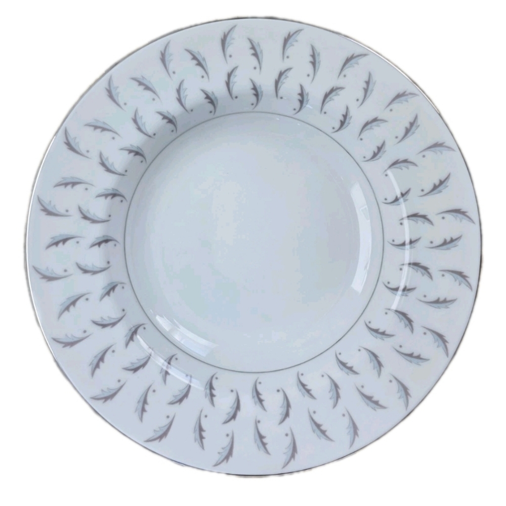 Kent Japan Normandy 8.5" Soup Salad Bowl Blue Gray Leaves Silver Elegance China